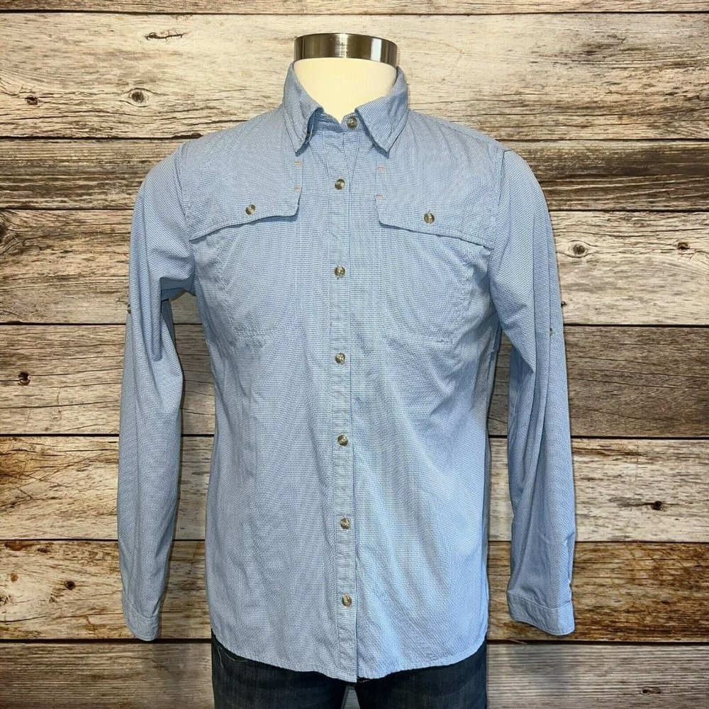 Orvis Trout Bum Vented Tech Shirt Mens Large Blue Nylon Poly Blend Lightweight